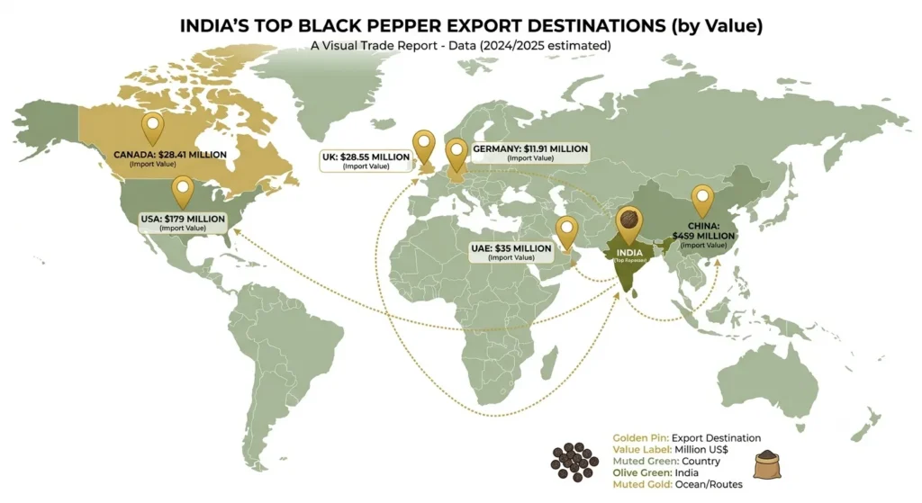 India-Black-Pepper-Export-Destinations-Map